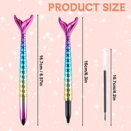 Chostky 24 Pieces Mermaid Ballpoint Pens, Gel Ink Rollerball Pens Fin Pen Sets, Creative Fish Tail Styling Gradient Point Pens, Mermaid Writing Signing Pens for School Office Supplies