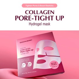 EQQUALBERRY Collagen Pore-Tight Up Mask - PDRN & Low Molecular Collagen for Pore Minimizing and Firming | Korean Collagen Face Mask for Glass Skin, 4 Sheets, 1.01 OZ.