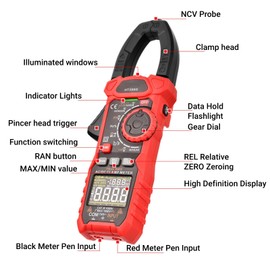 Pinza amperimétrica digital HT208D Multímetro de Gancho probador de corriente de voltaje CA/CC NCV para fuente de alimentación de conversión de frecuencia