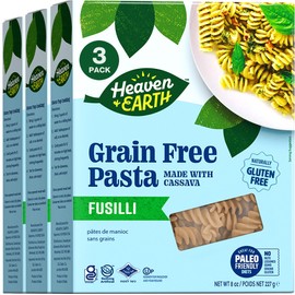 Heaven & Earth Grain Free Pasta, Cassava Fusilli Pasta, 8oz (3 Pack) | Paleo Pasta | Vegan | Certified Gluten Free | Kosher for Passover