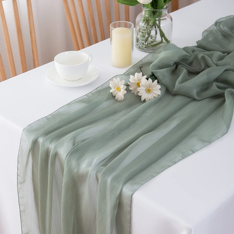 Chuqing Chiffon Table Runner, Green, 70 cm x 3 m,