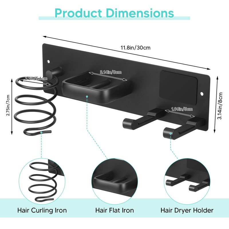 Bensbl Hair Tool Organizer Wall Mount – Aluminum Hair Dryer