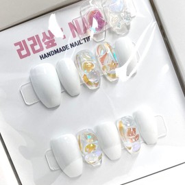UruUru Starry Night Sky Handmade Nail Tips - Coffin / 우루우루 밤하늘의 별 수제네일팁 - 코핀