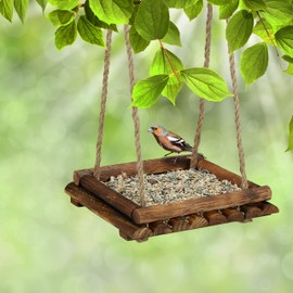 Relaxdays Wooden Bird Feeding Station for Wild Birds, Standing & Hanging, Bird Feeder House, HBT 6.5 x 25 x 25 cm, Brown