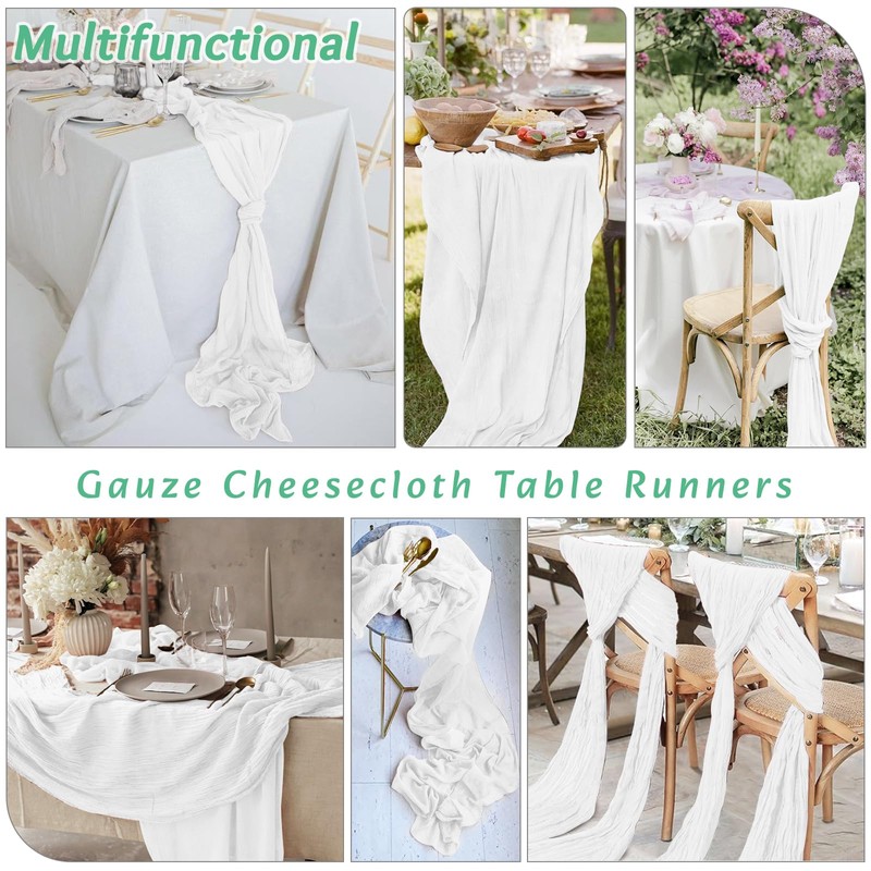 2Pack White Cheesecloth Table Runner 10FT Gauze Cheese Cloth Table