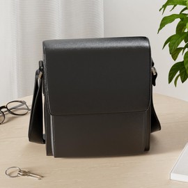 Augus Leather Messenger Shoulder Crossbody Bag for Men Work Business Vintage Magnetic Buckle Big Capacity Adjustable straps (Black)