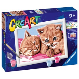 Ravensburger CreArt: Gattini amici – Dipingere con i Numeri per Bambini 9+ Anni, Kit Pittura con Tavole, Cornice, Pennello e Colori Inclusi, 14 x 19 cm, Idee Regalo