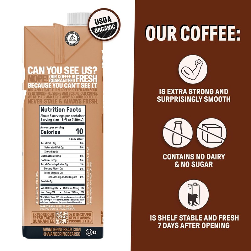 Wandering Bear Straight Black Organic Cold Brew Coffee, 32 fl