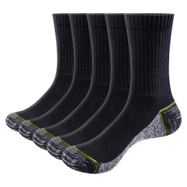 YUEDGE Men's Socks Moisture Wicking Cotton Cushioned Black Crew Socks Comfort Breathable Work Socks for Men Pack Size 9-11, 5 Pairs
