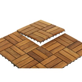 Bare Decor BARE-WF2009 Solid Teak Wood Interlocking Flooring Tiles (Pack of 10), 12" x 12", Brown