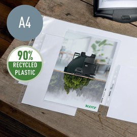 Leitz A4 File Folders, Pack of 25, Non Toxic Plastic, Embossed Mat Surface, 140 Micron Thick, 100% Recyclable, Eco Friendly, Recycle Range, 40013003, Clear