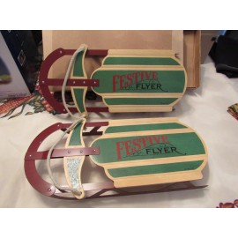HMK Sleigh Festive Flyer Decorative Metal Wood Red Green HMK CDS 15" x 6.5"