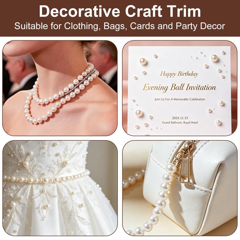1 Roll 16.4Ft Faux Pearl Beads Garland, Pearl String with