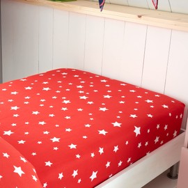 Girls Boys Kids Retro Red Star Single Fitted Sheet For Christmas Space Unicorns Duvet Cover