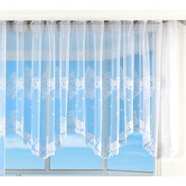 Bogenstore Jacquard Curtain, 145 x 600 cm, Floral Pattern, White, Ruffle Tape, Universal Tape, Pleated Tape, Store, 13140