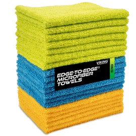 VIKING Microfiber Cloth for Car or Home 20 Pack, Edgeless Towel for Interior and Exterior Car Detailing, Multi-Purpose, Reusable Towels, Assorted, 12 Inch x 16 Inch