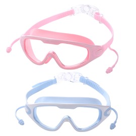 Mezere Swimming Goggles Kids 6-14 Girls Swimming Goggles for Kids Swim Goggles 2 Pack Wide Vision Childrens Goggle for Boys,No Leaking, Anti Fog, UV Protection Nose Clip & Earplugs