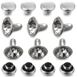 200 Sets Cz White Clear Crystal Rivets Rapid Rhinestone Silver Color Stud Rivets fit for DIY Leather-Craft and Garment (8 MM)