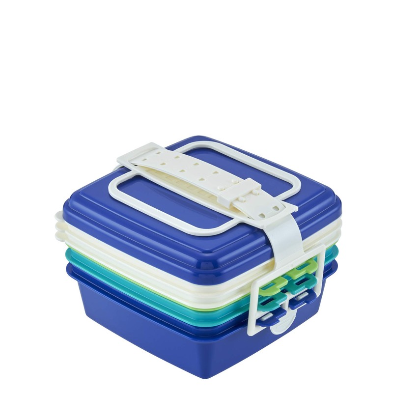 T-WORLD 4080 Stackable Picnic Case, Square Shape, 3 Tiers, Blue,