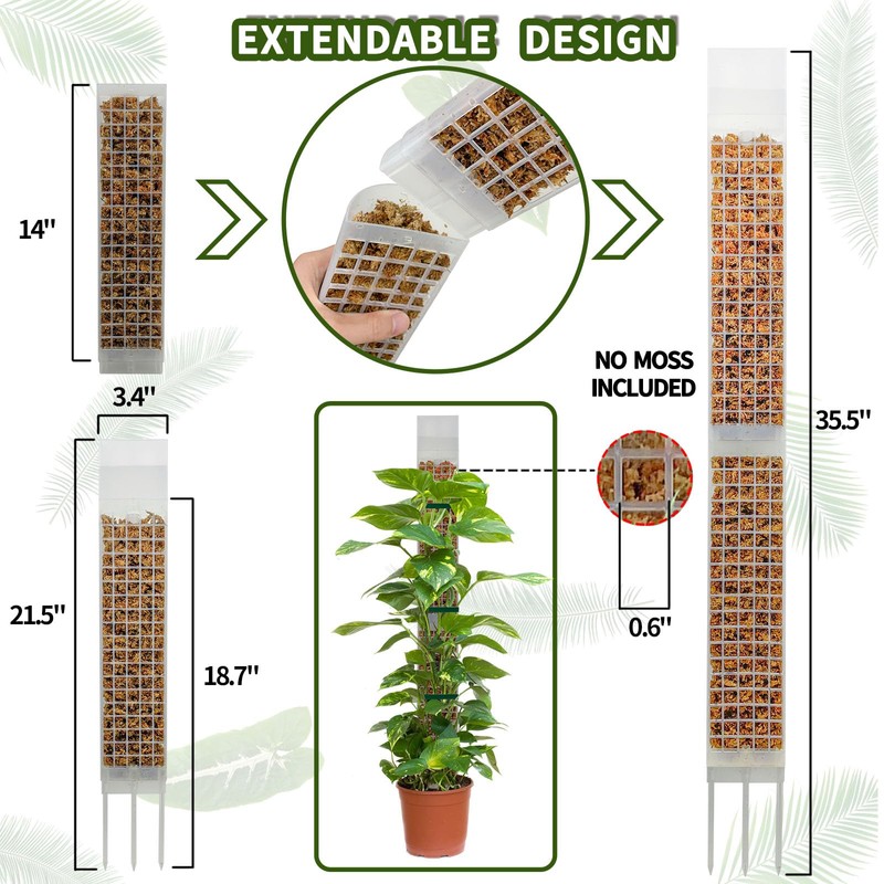 HYYZ 2PCS 18.7-Inch D-Shaped Self-Watering Moss Pole - Plastic Monstera