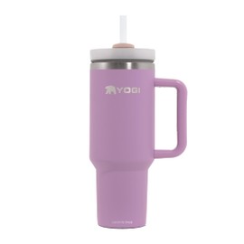 YOGI Ceramic Lined Tumbler with Handle and Straw Lid, Stainless Steel Travel Mug & Water Tumbler, Vacuum Sealed Cup with Handle - 40oz Purple Mist