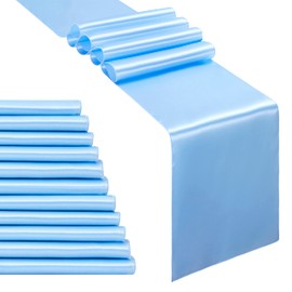 Counfeisly 12pcs Light Blue Satin Table Runners 12" x 108", Elegant and Smooth Silky Fabric Table Decor for Wedding Banquet Birthday Decoration