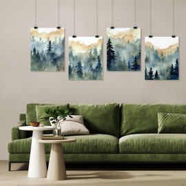 SIGNWIN Poster Multicolor Pastel Watercolor Pine Tree Forest Mountain Abstract Geometric Illustrations Modern Art Decorative Colorful for Living Room, Bedroom, Office - 8"x10"x 4