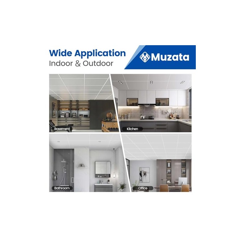 Muzata 64 Sq Ft Drop Ceiling Grid System White Complete