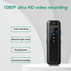 Zyyini Grabadora de Video HD 1080P Mini Body Camera con Clip de Luz Indicadora LED, Rotación de 180 Grados, Visión Nocturna, Almacenamiento Máximo de 256 GB, Diseño Portátil