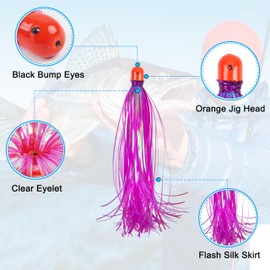 OROOTL Mylar Flash Teaser Tail Bucktail Teasers Weighted Jig Head Fishing Lures Mylar Fishing Skirt Hair Bait Jigs 3/8oz Bullet Sinkers Head with Bucktail Teaser 10pcs/pack