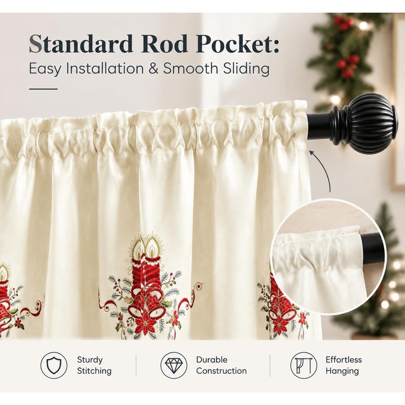 Christmas Kitchen Curtains Valance 3 Piece Set(Beige)