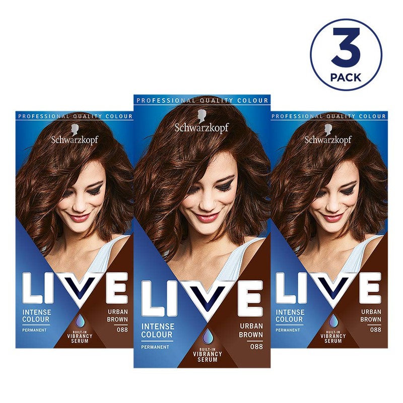 Schwarzkopf Live Intense Colour Brown Hair Dye, 3-Pack Permanent Colour