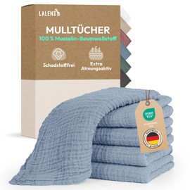 Laleni Spucktücher Baby im 5er Set aus Reiner Baumwolle - schadstofffreie Mulltücher Baby 70x70 saugstarke Mussellintücher Baby - Musselin Tuch Baby als Mullwindel waschbare Mulltücher - Blau