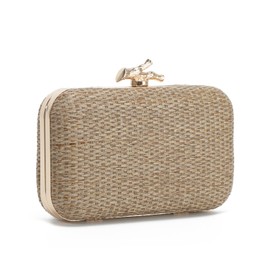 Freiesoldaten Women Straw Evening Bag Handwoven Clutch Purse Wedding Party Summer Beach Handbag Shoulder Bag, coffee