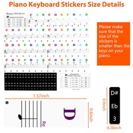 VZKOO Piano Keyboard Stickers,88/61/54/49/37 Keys,Piano Key Stickers,2 Set Colorful Transparent,Removable Piano Keyboard Stickers,Perfect for Beginners & Piano Students or Kids,Easy to Study