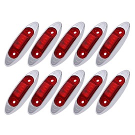 TMH 10 Pcs Mini Side Led Marker (QR Model) RED Light with Chrome Bezel, Universal LED Clearance Markers for Truck Trailer Boat ATV Marine Marker lights, side marker lights