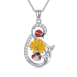 YAFEINI Sunflower Necklace for Women 925 Sterling Silver Ladybug Pendant Necklace Cute Animal Jewellery Gifts for Mom Sister Daughter Grandma Wife (Ladybug Necklace)
