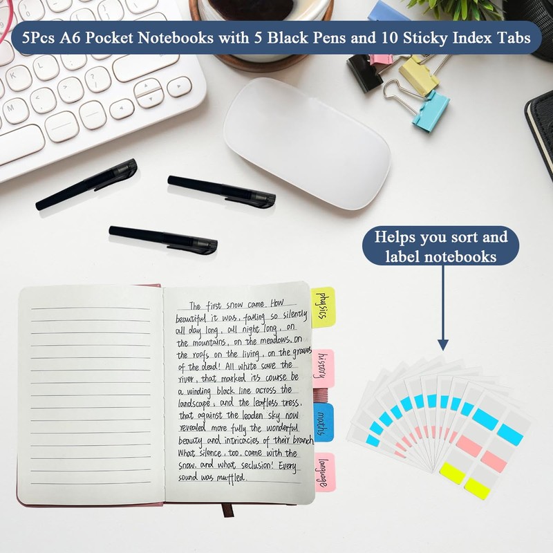 XingyLi 5 Pack A6 Pocket Notebook, Portable Small Hardback Journal