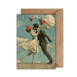 WBdesignz Love in the Air Wedding Card - Artistic Greeting Card - Collage Couple in Love - Vintage Inspired Card - Wedding, Engagement or Anniversary - With Envelope (A6)
