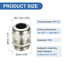 PATIKIL Waterproof Electrical Cable Glands, NPT1/2 4 Pcs 1/4" - 1/2" Nickel-Plated Brass Cord Grip Electric Wire Connector Wire Protector for Outdoor Cable Box Enclosure Junction Box