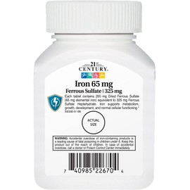 21st Century Iron 65 Mg Ferrous Sulfate 325 Mg Tablets, 120 Count (Pack of 2)