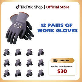 12 Pairs MaxiFlex Gloves | Bon Tool Knee Pads - Nitrile Micro-Foam Grip Palm & Fingers for Excellent Grip and Abrasion Resistance - Ideal for Cleaning and Hand Protection:_Version 2_M