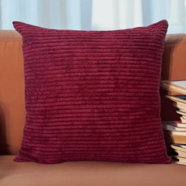 Seechoo Corduroy Cushion Covers, Set of 2, 45 x 45 cm, Striped, with Invisible Zipper, 18 x 18 Inch (Burgundy)
