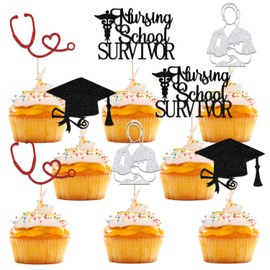 Nursing School Survivor Cupcake Toppers,Congrats Nurse Graduation Party Decorations,Future Nurse,Congrats Nurse/RN Grad Birthday Party Supplies 24 PCS