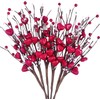 YOSICHY Valentine’s Day Gifts,6 Pcs Artificial Red Berry Flower Stems Pink Heart Shaped Berry Picks for Valentine’s Day,Wedding(Red)