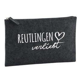 Huuraa Kulturbeutel Reutlingen verliebt Geschenk 1 Liter Charcoal Filz Reutlingen Geschenkidee