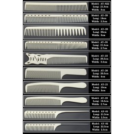 Professional White/Black Barber Carbon Comb, Heat Resistant, Antistatic Hair Comb Set, 8 Pieces, Barber Cut (Off White)
