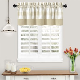 GoodGram Modern Country Farmhouse Bordered Plaid Buffalo Checkered Rod Pocket Window Valance - Assorted Colors (Linen)