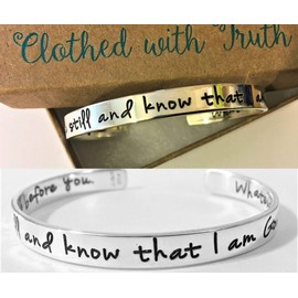 Sterling Silver Cuff | Be Still and Know that I am God | Engraved Bible | Psalm 46:10 Scripture | Christian Faith Religious Bracelet