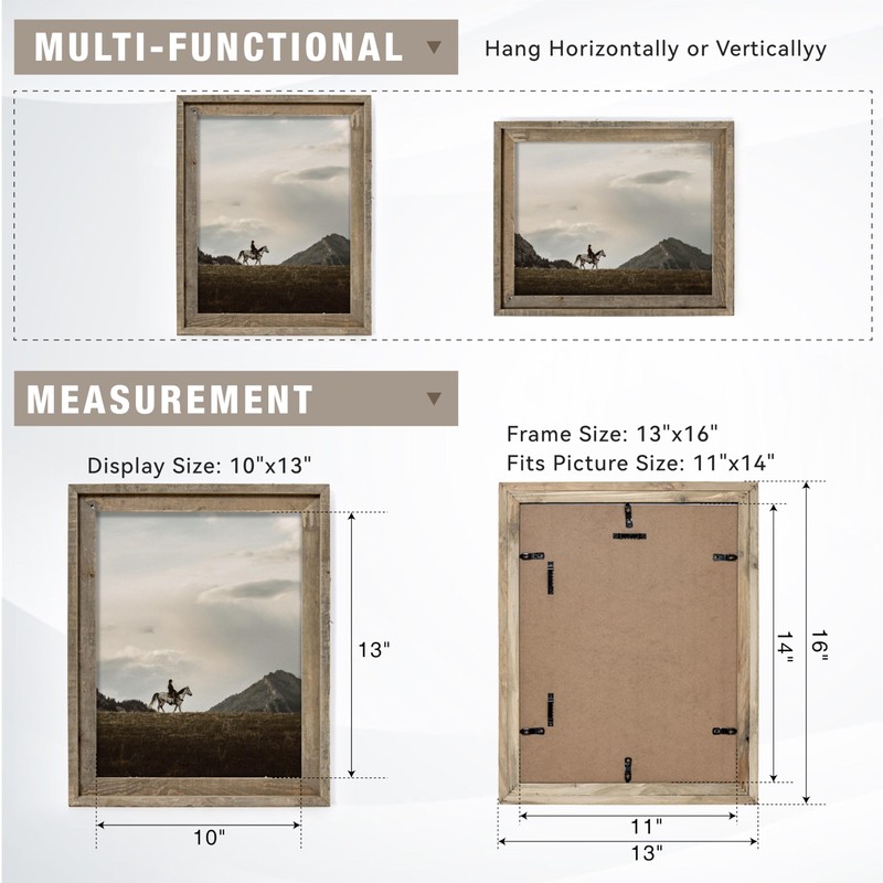 FLYJOE Rustic 11x14 Picture Frame, Reclaimed Barnwood Photo Frame with